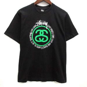 ステューシー STUSSY Tシャツ フロントプリント ロゴ 半袖 黒 ブラック S ☆AA★ メンズ