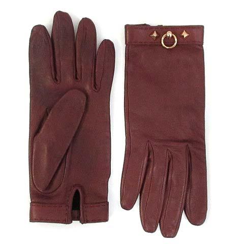 エルメス HERMES メドール グローブ スタッズ ラムレザー 手袋 ブラウン系 ゴールド金具 6...