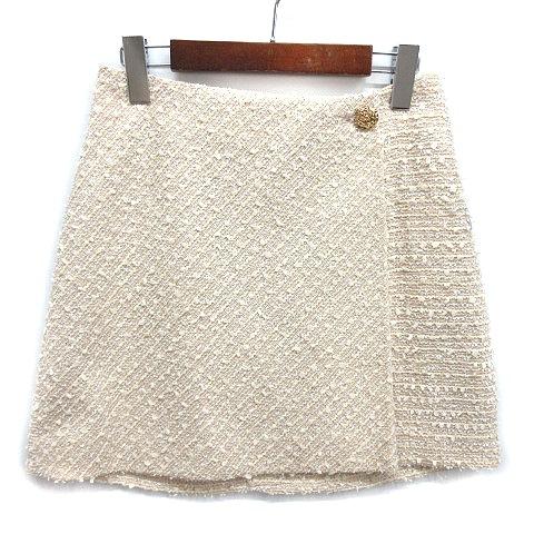 未使用品 スナイデル SNIDEL ツイード ラップ ミニ スカート 金ボタン アイボリー 1 SW...