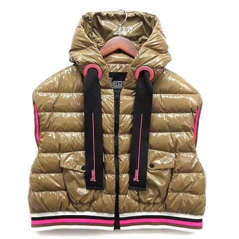 ヘルノ HERNO シャイニー クロップド ダウン ベスト フード付き 2023SS キャメル 40...