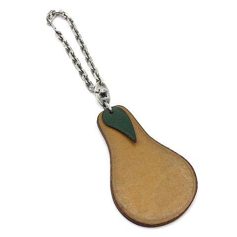 エルメス HERMES フルーツ チャーム キーホルダー 洋梨 ラフランス レザー SV925 メン...