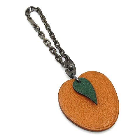 エルメス HERMES フルーツ チャーム キーホルダー アプリコット オレンジ みかん レザー S...