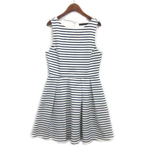 ザラ ベーシック ZARA BASIC マリン ボーダー ストレッチ フレア ワンピース ノースリー...