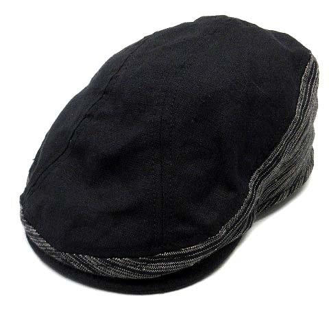 ニューヨークハット NEW YORK HAT リネン ハンチング キャップ 帽子 サイド切替 黒 ブ...