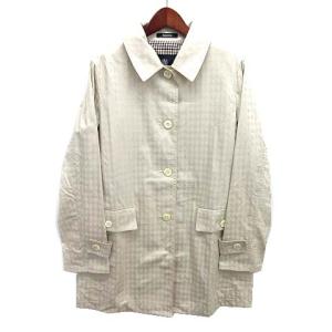 アクアスキュータム AQUASCUTUM コットン シルク ステンカラーコート シャドーチェック ライトベージュ 7S 日本製 レディース