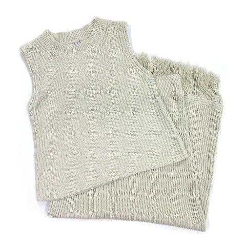 イエナ IENA ミックスヤーン セットアップ クロップド ニット ノースリーブ トップス フリンジ...