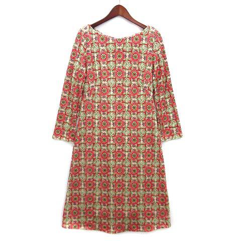 シビラ SYBILLA 総刺繍 エンブロイダリー オーナメント ワンピース アイボリー レッド系 M...