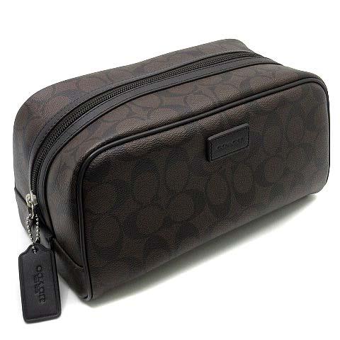 コーチ COACH シグネチャー トラベルキット ポーチ セカンドバッグ ウォルナット ブラック F...