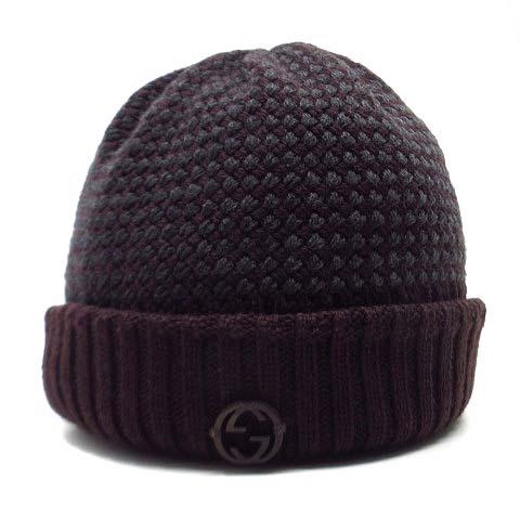 グッチ GUCCI インターロッキングG ウール ニットキャップ ニット帽 ビーニー パープル M ...