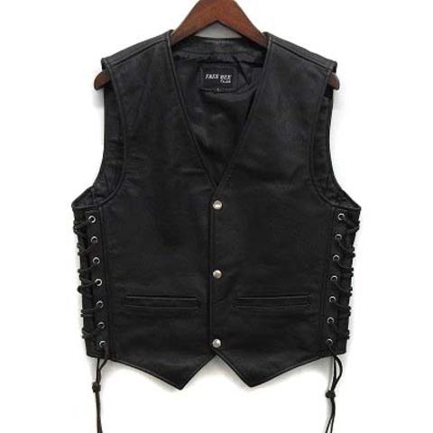 フリービー FREE BEE レースアップ レザー バイカーベスト ブラック 黒 L メンズ