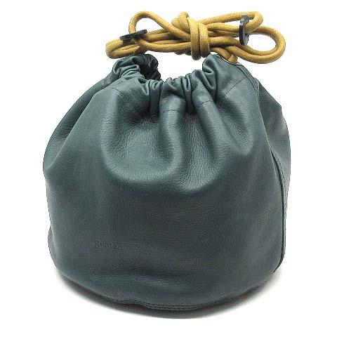 ゲンテン genten サスティナブル 巾着 バッグ 手持ちタイプ カーフレザー ブルーグリーン レ...