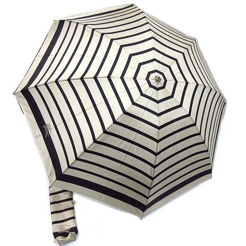 新品同様 バーバリー BURBERRY 雨傘 折りたたみ傘 ボーダー サテン ブラック シャンパンゴ...