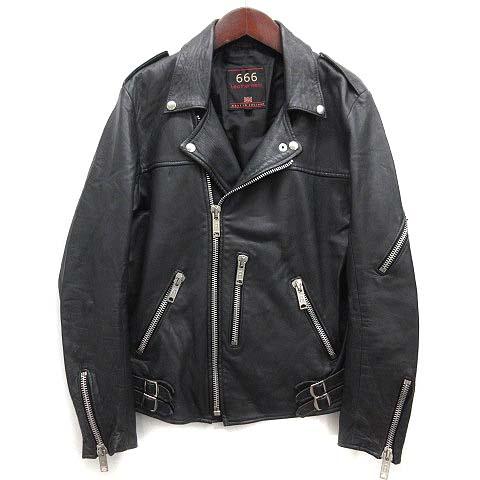 トリプルシックス 666 タイトフィット ダブル ライダースジャケット 羊革 シープスキン 34 グ...
