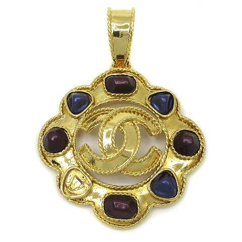 シャネル CHANEL メタリックストーン付き ココマーク ペンダント トップ ゴールド 95A ヴ...