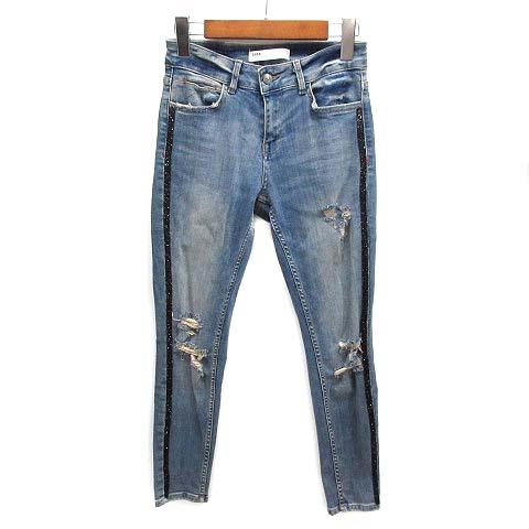 ザラ ZARA ダメージ加工 サイドストーン スキニー ストレッチ デニム パンツ ジーンズ ライト...