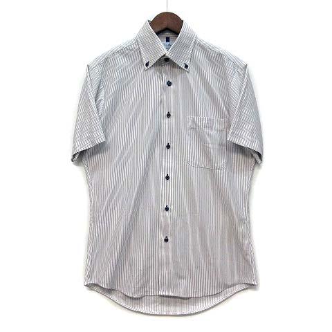 アイシャツ i-shirt ノーアイロン ストレッチ 半袖 ボタンダウン シャツ ストライプ 形態安...