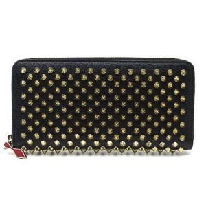 クリスチャンルブタン Christian louboutin パネトーネ ラウンドファスナー 長財布 スパイク スタッズ レザー ブラック ゴールド 1185059