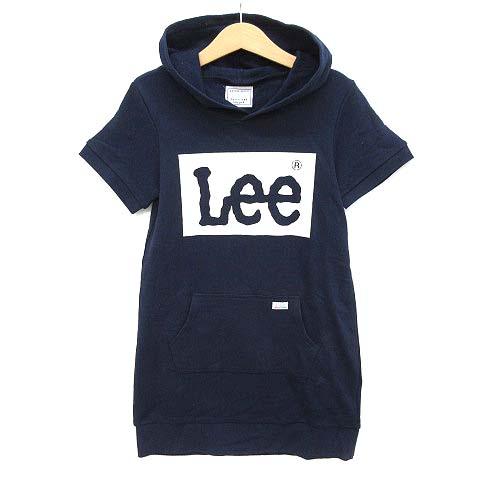 未使用品 リー Lee ロゴ スウェット ワンピース 半袖 フード付き ネイビー 紺 130 子供服...