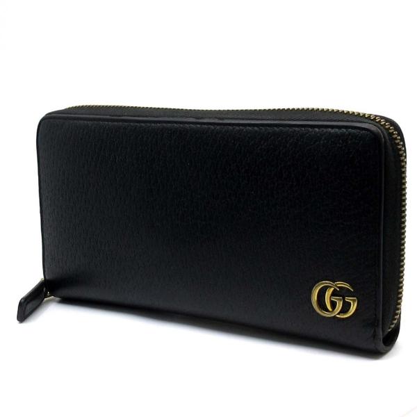 グッチ GUCCI GGマーモント ラウンドファスナー 長財布 レザー 428736 ブラック 黒
