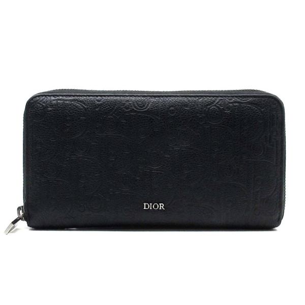 ディオール Dior グラビティ レザー ロングジップウォレット ラウンドファスナー 長財布 ブラッ...