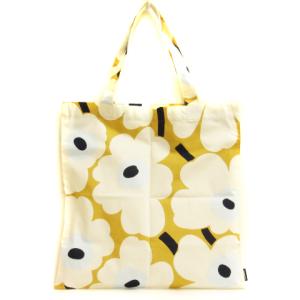 マリメッコ marimekko 美品 ウニッコ ミニトートバッグ ハンド 花柄 コットン イエロー系...