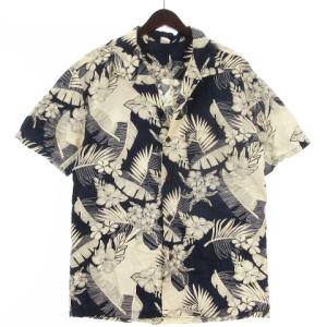 Palmwave アロハシャツ 半袖 ハイビスカス柄 総柄 コットン ネイビー L ■GY06 メンズ
