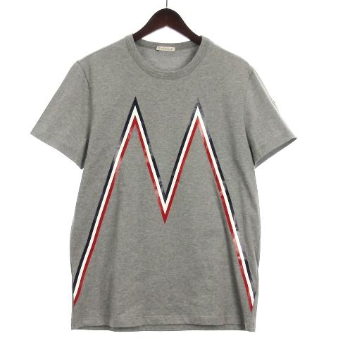 モンクレール MONCLER タグ付き Mロゴ Tシャツ カットソー 半袖 プリント グレー M ■...