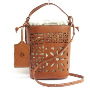 ゲンテン genten カットワークレザー ショルダー バッグ インナーバッグ 巾着 ブラウン レディース