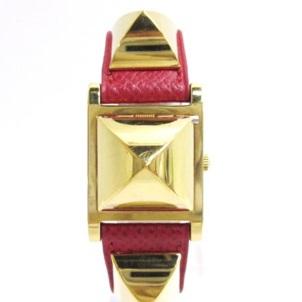 エルメス HERMES メドール 腕時計 クォーツ ◯Y刻印 レッド ゴールドカラー ☆AA★ レデ...