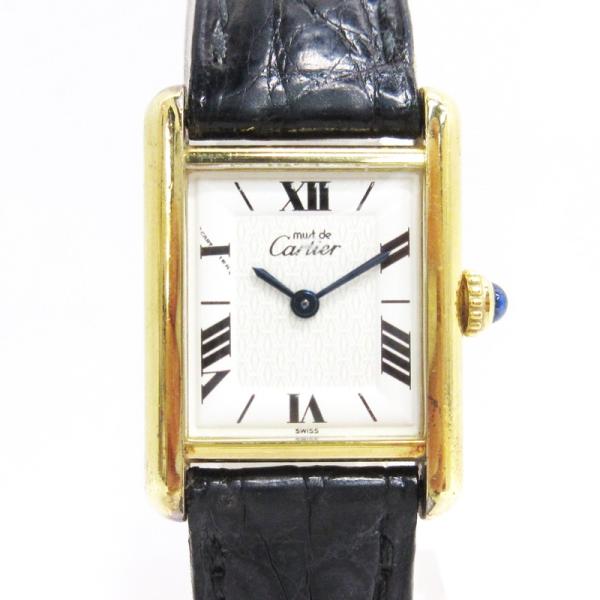 カルティエ Cartier マストタンク SM ヴェルメイユ 腕時計 クォーツ 925 型押しレザー...