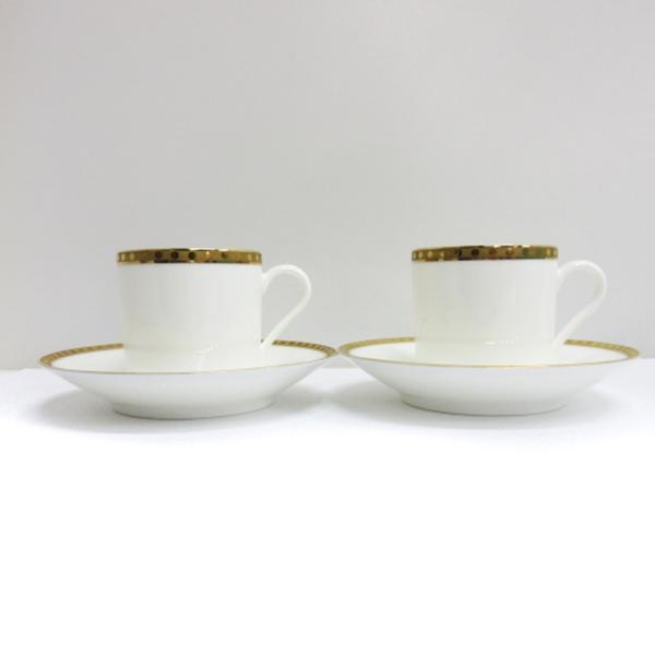 ティファニー TIFFANY &amp; CO. ゴールドバンド 2客セット ティーカップ ソーサー マグカ...