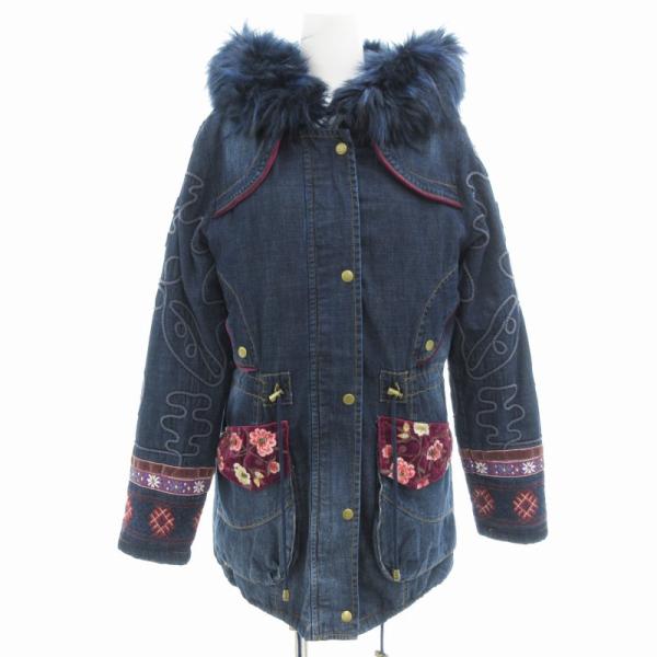 デシグアル Desigual デニム モッズコート ロング 中綿 裏地総柄 切替 36 インディゴブ...