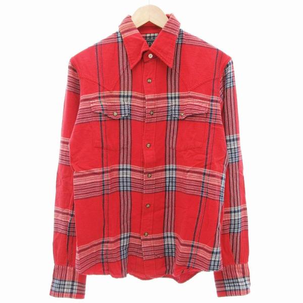 ティーエムティー TMT ウエスタンシャツ 長袖 チェック ラメ M 赤 レッド /JS ■GY03...