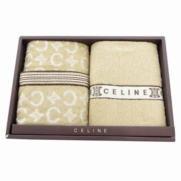 未使用品 セリーヌ CELINE 2点セット フェイスタオル ハンドタオル 総柄 ベージュ /HO ...