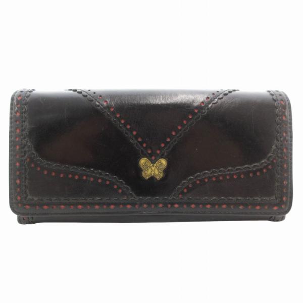 アナスイ ANNA SUI 長財布 ウォレット フラップ 蝶々 レザー 黒 ブラック /GV ■GY...