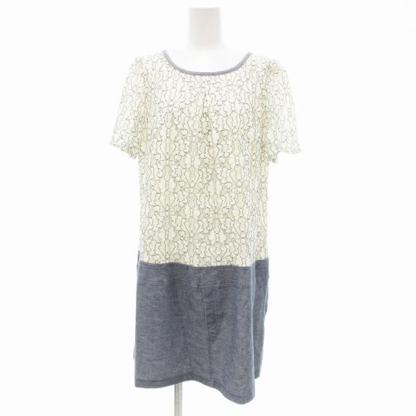 ローズティアラ Rose Tiara ワンピース ひざ丈 半袖 刺繍 花がら 42 白 ホワイト イ...