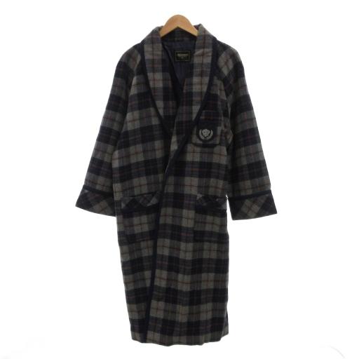 オスカリッチ OSCARICH コート LL グレー 紫 パープル チェック 総裏地 ボタンレス /...