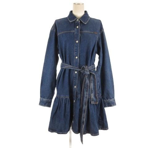 未使用品 コーチ COACH デニム シャツ ドレス ワンピース ベルト フリル CV871 インデ...