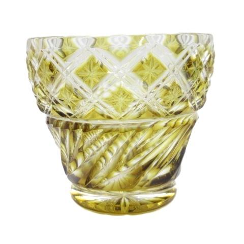 薩摩切子 グラス フリーカップ 薩摩びーどろ工芸 イエロー系 食器