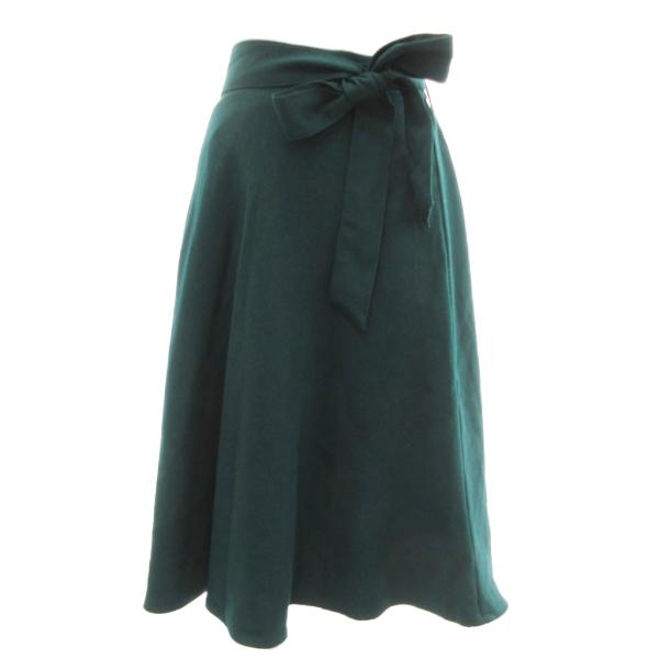 ロペピクニック ROPE Picnic 美品 プレミアムフィールリボン付きフレアスカート ひざ丈 緑...
