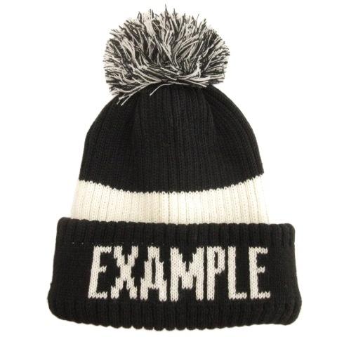 エグザンプル EXAMPLE ボンボンニット帽 ロゴ 帽子 ブラック ホワイト 251208E ■G...