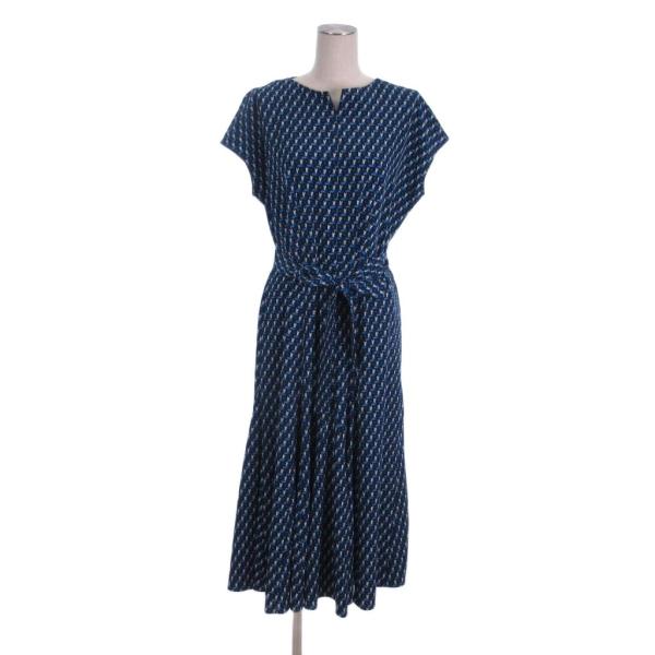アンタイトル UNTITLED 総柄 ワンピース ロング フレンチスリーブ 半袖 ベルト 2 ネイビ...