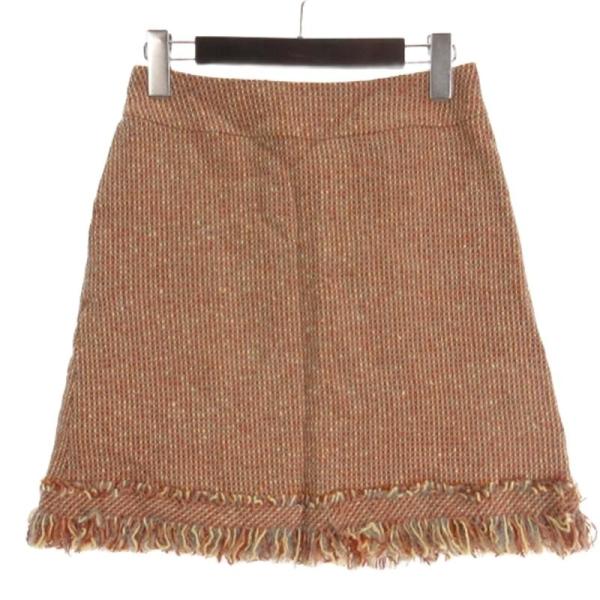 フォクシー FOXEY ツイード スカート ひざ丈 フリンジ オレンジ 38 ■TC レディース
