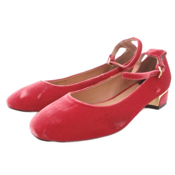 コールハーン COLE HAAN パンプス シューズ ラウンドトゥ ストラップ ベロア 6.5 赤 ...