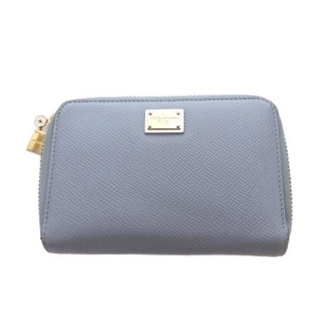 ドルチェ&amp;ガッバーナ ドルガバ DOLCE&amp;GABBANA 財布 くすみブルー 型押し ラウンドファ...