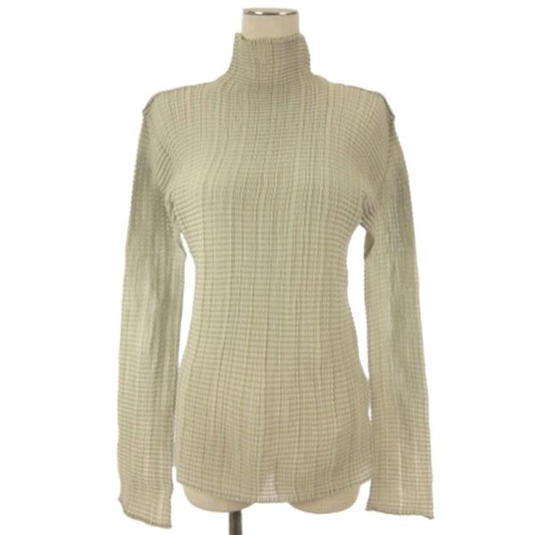 プリーツプリーズ PLEATS PLEASE プリーツ ハイネック カットソー 長袖 ベージュ系 M...