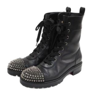 クリスチャンルブタン Christian louboutin スタッズ レースアップ ブーツ ブラック 37 レディース