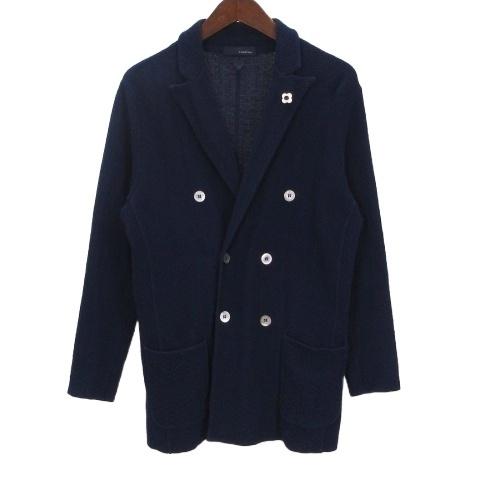 ラルディーニ LARDINI ブートニエール コットン ニット ジャケット ダブル ネイビー S メ...