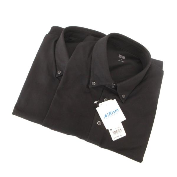 未使用品 ユニクロ UNIQLO タグ付き AIRism ポロシャツ 2点セット 半袖 M 黒 ブラ...
