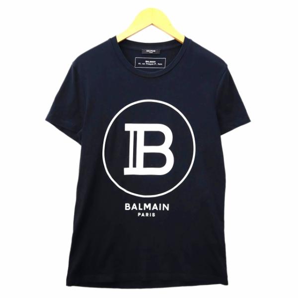 バルマン BALMAIN クルーネック ロゴ フロッキープリント 半袖 Tシャツ カットソー S B...